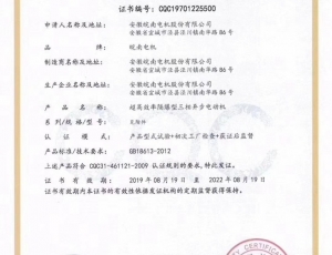 邵阳皖南YBX4（一级能效）防爆电机节能认证证书